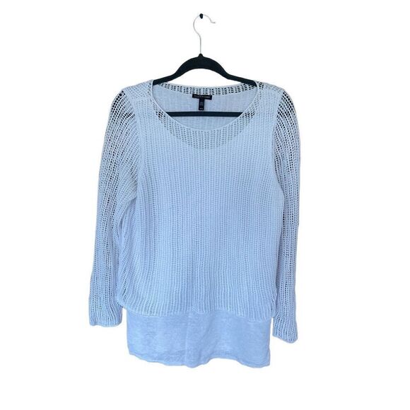 Eileen Fisher Womens Blue Long Sleeve Open Knit Pullover Sweater Size Medium - Picture 3 of 12